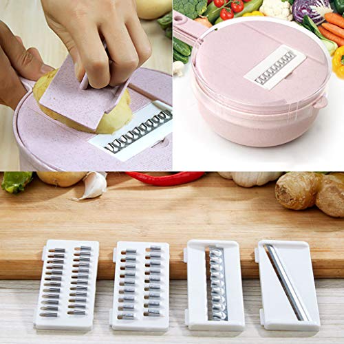 Food Chopper Wheat Straw Multi-Function Cutter Food Chopper Kitchen Grinding Device 8 Pieces (Size:29x18.8x9.5cm, Pink)