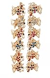 Yeshan Set of 12pcs No-slip Grip Butterfly Design Golden Plated Mini Claw Clip, with Rhinestone and Crystal Beaded Metal Jaw Hair Clip