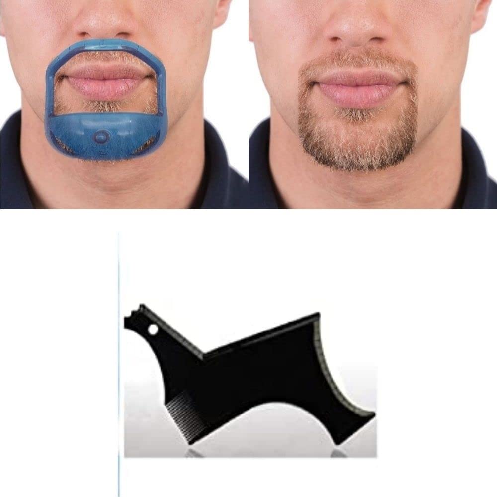 5 Sizes Goatee Beard Shaper, Set of 5 Goatee Template for Men, Fits All Face Shape, Give Perfect Symmetric Goatee Beard at Home, Saves Time (Blue Goatee + Black Beard Shaper)