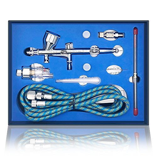 Gocheer High Precision Dual Action Gravity Feed Airbrush with 0.2 0.3 0.5mm Nozzles and 1/8"5.9ft Hose for Art Painting Tattoo Manicure Spray Model Nail Make up + Air Brush Cleaning Repair Tool Kit - Thumbnail 2