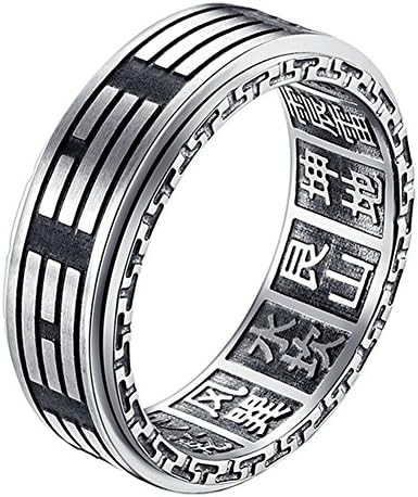 UNAPHYO Men's Stainless Steel Yin Yang Tai Chi Mantra Spinner Amulet Ring Band 8mm Silver Taoism
