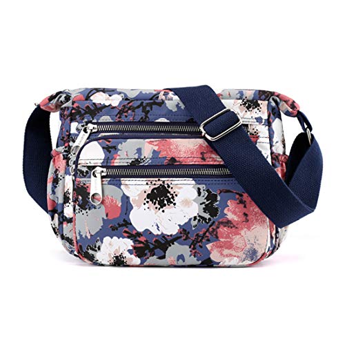 Womens Nylon Floral Shoulder Bag Crossbody Bag Messenger Bags Travel Handbags With Adjustable Strap Waterproof (C Ink flower) - Thumbnail 7