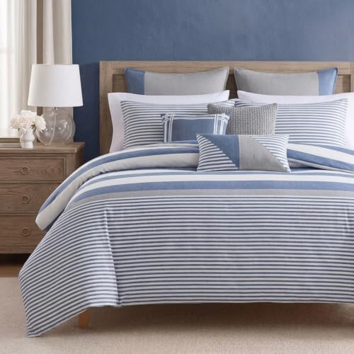 Nautica - Queen Duvet Cover Set, Cotton Reversible Bedding with Matching Shams, Mediterranean Inspired Home Decor for All Seasons (Fairwater Blue, Queen)