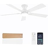 Dolavast Ceiling Fans with Lights and Remote, 52 Inch White Ceiling Fan with Light, Low Profile Reversible Fandelier Ceiling Fan, Dimmable LED, Flush Mount, Quiet DC Motor, for Bedroom Kitchen