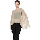 BEAUZSUZSANA Women Poncho Cape High Low Chiffon Shawls Wraps Scarves Capelets for Evening Dress Bridal Wedding Party