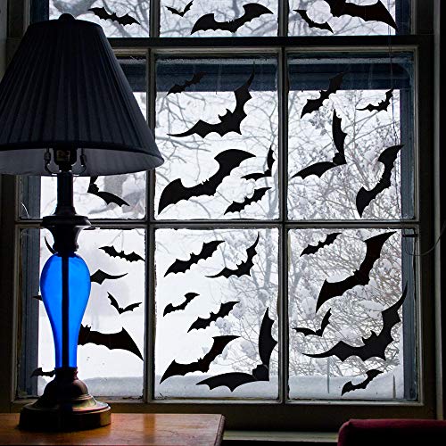 LUDILO 120pcs Halloween Bats Stickers Halloween Decals Halloween Wall Decorations Wall Stickers 3D Scary Bats Wall Decals for Indoor Windows Doors Walls Decor Halloween Party Supplies (Black)