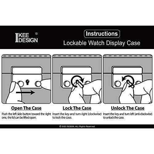 Ikee Design Deluxe Black Watch Display Case With Key Lock, Clear Glass