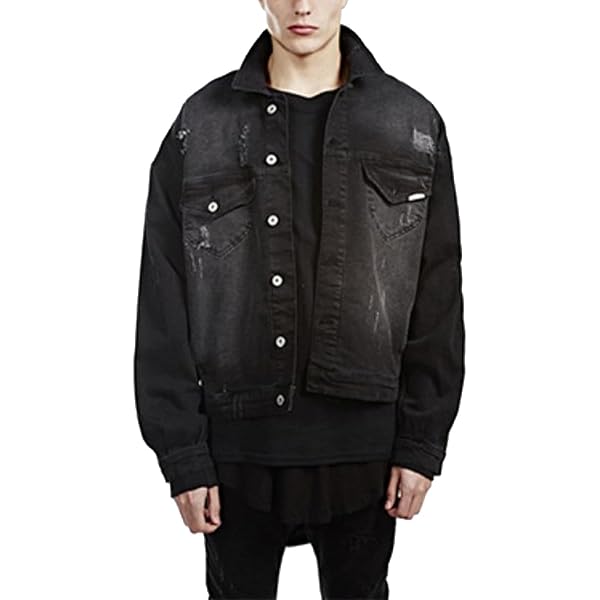 Ripped Denim Jacket for Men Hip Hop Motorcycle Slim Jean