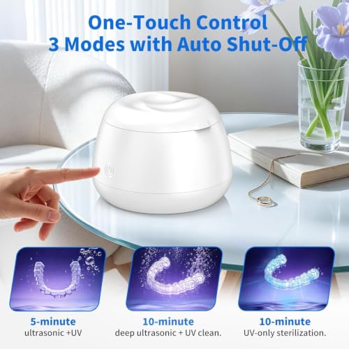 TQQ Ultrasonic Teeth Cleaner 48000 Hz, UV Dental Bite Cleaner, Dental Bite Cleaning 200 ml for Dental Dentures, Aligners, Stoppers, Mouthguards, Splints and Jewelry