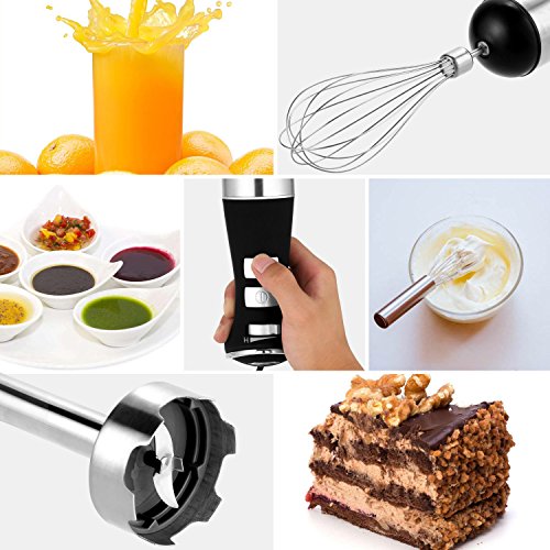 Hand Immersion Blender 5-Speed Control 330 Watt Stainless Steel 4-in-1 Multifunctional Mixer with Chopper, Whisk, Blender Jar, Beaker Attachment for Fruit Baby Food Sauce and Smoothies Black