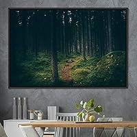 Framed Canvas Wall Art Rustic Woods Brown Dark Dramatic Forest Group Nature Photography Realism - 16x24 inches