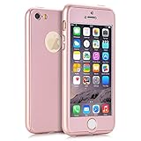 iPhone 5S Case, KAMII Ultra Thin Full Body Coverage Protection 360 Degree All-round Protection Hard Slim Case for iPhone 5S with Tempered Glass Screen Protector (Rose Golden)