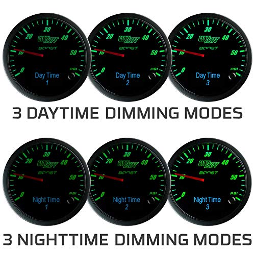 GlowShift 3in1 Analog 60 PSI Boost Gauge Kit with Digital 2200 F