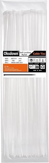 Oksdown 100 Pack White Nylon Cable Ties 300mm 3.6mm Heavy Duty 18kg