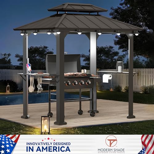 Modern Shade 6x8 Aluminum Grill Gazebo with USB Charging, Hardtop, Black image 19