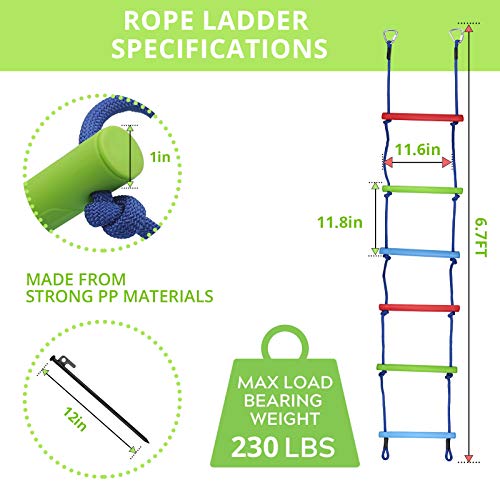 Climbing Rope Ladder for Kids with Ground Anchoring, 6.7FT Rope Ladder