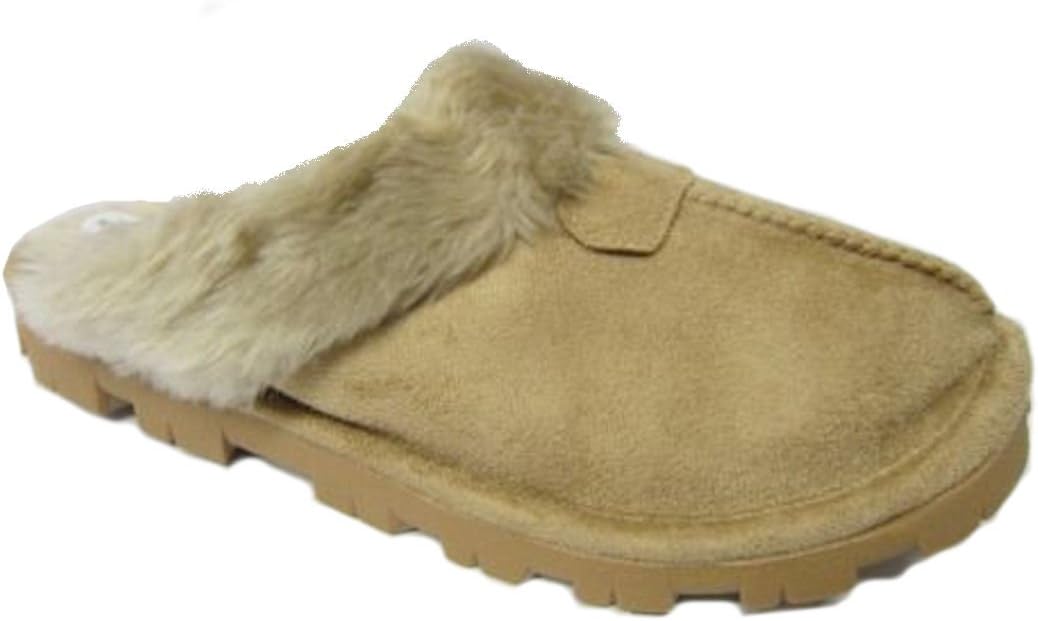 Slippers Womens Faux Suede Furry Winter Fur Lined Slip On Mules Ladies Mule Luxury