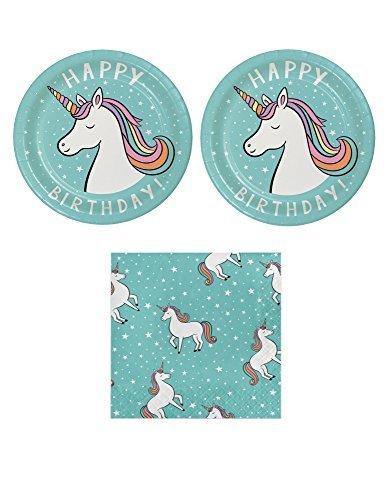 Unicorn Birthday Party Bundle for 20 Guests: 2 Items- Unicorn Plates and Napkins