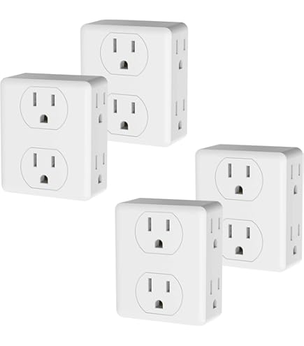 Philips 6-Outlet Wall Tap Extender – 2-Pack, Grounded 3-Prong Adapter With Circuit Breaker & Reset Button, White (ETL Listed)