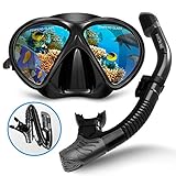 POPCHOSE Snorkel Set, Silicone Snorkeling mask Set for Adults and Youth, Foldable Snorkel Anti-Fog Anti-Leak Adjustable Diving Mask Gear Mesh Bag for Snorkeling, Diving, Swimming