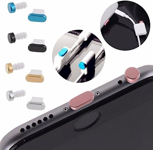 DuoDuoShop® Metal Skin PC Earphone Jack &amp; Charger Port Anti Dust Plug Caps for iPhone 6 6Plus 6S 6SPlus 5S 5C 5SE (Black)