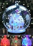 BANBERRY DESIGNS Lighted Christmas Ball Ornament - Snowglobe Like LED Glass Globe Ornament with Santa on a Rooftop - Whimsical House and White Glittery Snowflakes