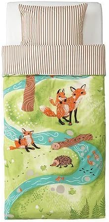 2 X Ikea Vandring Räv Duvet Cover and Pillowcase(s), Green/brown
