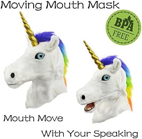 Costume Mask Animal Masquerade Halloween Party Head Unicorn White Horse Moving Mouth