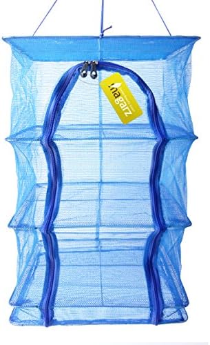 Magarz 4 Tray Fish Mesh Hanging Drying Net Food Dehydrator Durable Folding 4 Layers Fish Vegetable Dishes Dryer Net Drying Rack (15.75 x 15.75 x 25.59 inch)
