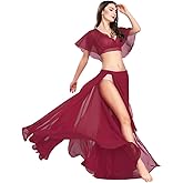 ROYAL SMEELA Belly Dance Costume Set for Women Chiffon Dancing Skirt and Tops Sexy Large Swing Dancing Skirts Dress One Size