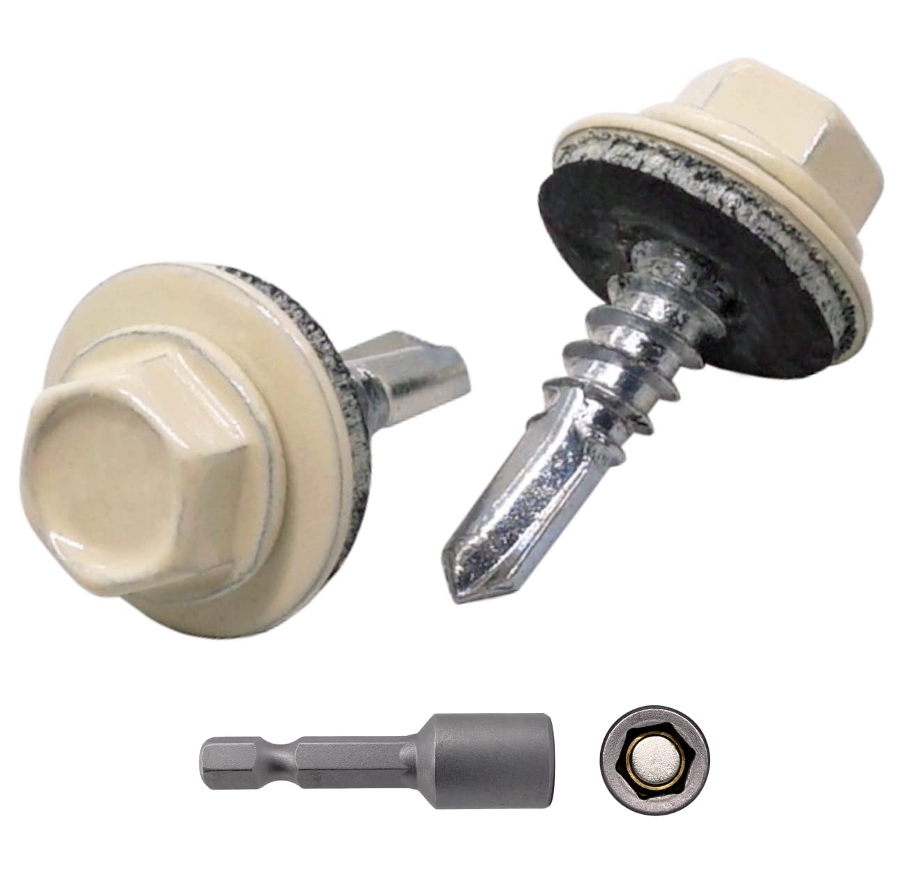 (Pack of 300 pcs) Metal Roofing Screws, 4.8 x 19 mm Self-Drilling Screws With EPDM Washers, Painted Hex Washer Head, Sheet Metal Screw (300, RAL 1015)