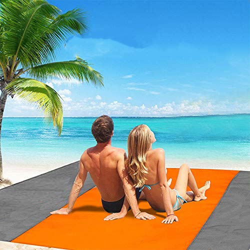 Beach Blanket Oversized 10'X 9' Sandproof Beach Mat Beach Sheet Waterproof Sand Mat with Stakes Lightweight Family Mat for Picnic,Camping,Festival, Beach and Outdoor Activities