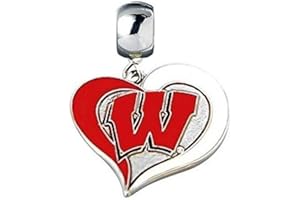 HEAVENS JEWELRY UNIVERSITY OF WISCONSIN BADGERS Heart Charm Pendant for Your Necklace European Charm Bracelet (Fits Most Name Brands) Jewelry Beads DIY Projects ETC