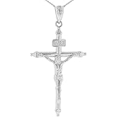Religious Jewelry Sterling Silver Passion Cross INRI Crucifix Pendant Necklace (1.7")