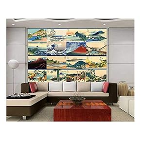Peel and Stick Wallpapaer - Japanese Style Paintings Collage by Hokusai | Removable Large Wall Mural Creative Wall Decal - 66x96 inches