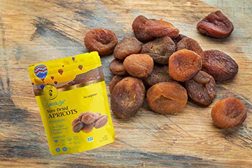 AZNUT Dried Turkish Dark Apricots, Jumbo Size, No Sulphur, NON-GMO Certified, Premium Quality, 100% Natural, Gluten-Free, Kosher, Resealable Bag, Snack&Joy, 1 LB