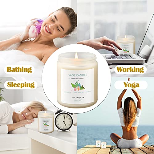 Sage Candles for Cleansing House, 2 Pack 8Oz 100 Hrs. Burning, Soy Wax