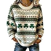 KOSEXMA Women's St. Patrick's Day Knitted Tops Casual Long Sleeve Loose Fit Printed St. Patrick's Day Graphic Sweatshirts