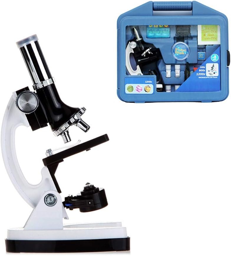Jiusion 300X 600X 1200X Kids Microscope Kit Magnification With Case 28-Piece Accessories Handheld Beginners Science Compound Monocular Biological Scope For Children Education Birthday Gift