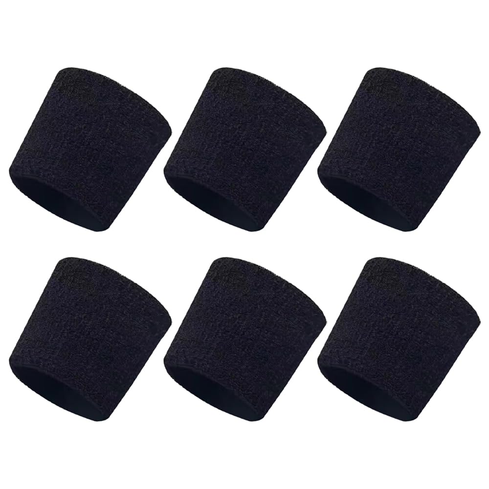 6pcs Black Sports Tennis Wristbands,Competitions Absorbent Sweatbands Sports Wristbands,Elastic Cotton Sweat Bands,Absorbent Sports Wristbands For Sport,Running,Basketball