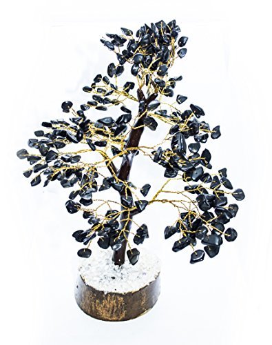 Crocon Natural Healing Gemstone Crystal Bonsai Fortune Money Tree for Good Luck, Wealth & Prosperity Spiritual Gift Size10 Inch (Black Tourmaline (Golden Wire))