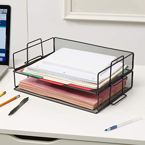 StorageMaid Stackable (2 Tier) Desktop Letter Tray Desk Organizer for School, Home and Office Basic Organization Accessories Sorter for Files, Documents, Letters, and Mail - Steel Mesh Holder