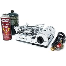 GAS ONE NEW GS-800P MINI Dual Fuel Stainless Portable Propane & Butane Camping and Backpacking Gas Stove Burner with piezo ignition and Carrying Case