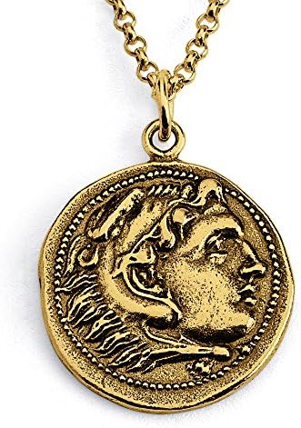 Azaggi Gold Plated Sterling Silver Handcrafted Alexander III The Great Coin Pendant Necklace