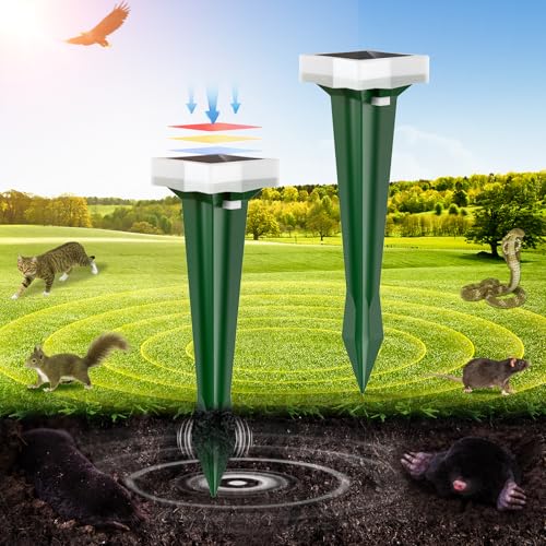 Anti-Mole, 3 Vibration Modes Mole Repellent with LED Light, Solar Mole and Waterproof, Repels Mole Snake and Other Rodents in Garden, Yard and Lawn (4 Pieces)