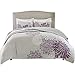 Comfort Spaces CS14-0066 Enya 3 Piece Quilt Coverlet Bedspread Ultra Soft Floral Printed Pattern Bedding Set, King, Purple-Grey