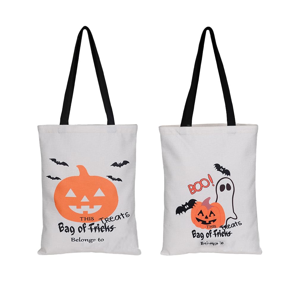 Photo 1 of 2PCS 17" Large Halloween Tote Bags - Trick or Treat Canvas Bags - Reusable Grocery Bag (Orange)