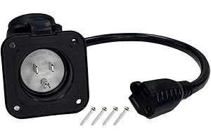 Sintron 15 Amp 125V AC Power Inlet Port Plug with Integrated 16" Extension Cord, NEMA 5-15 Flanged Inlet, ETL Listed, Weatherproof Cover Recessed Male Outlet, Straight Blade 2 Pole 3 Wire for RV Truck