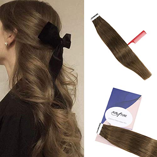 Runature Tape In Hair Extensions Straight Medium Dark Brown Color