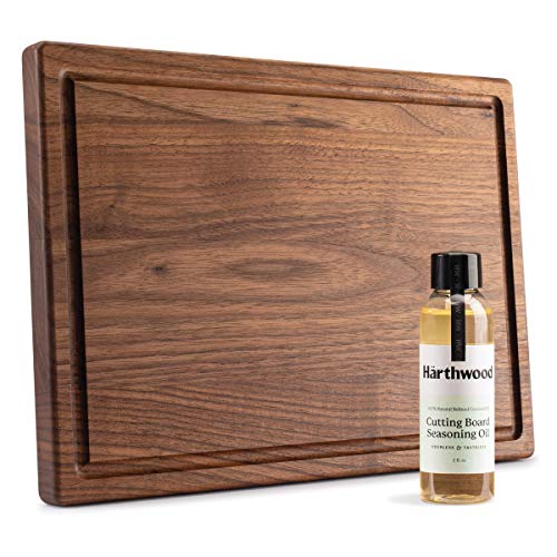 Wood Cutting Board with Juice Groove | Genuine Härthwood Walnut Prep & Serve Chopping and Carving Block with Seasoning Oil | Made in the USA (9"x13")